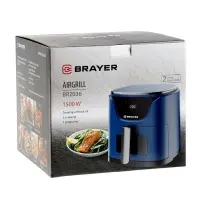 Аэрогриль BRAYER 2036BR, 5 литров, 1500 Вт, 7 программ, 200°С, LCD-дисплей, таймер, решётка, синий