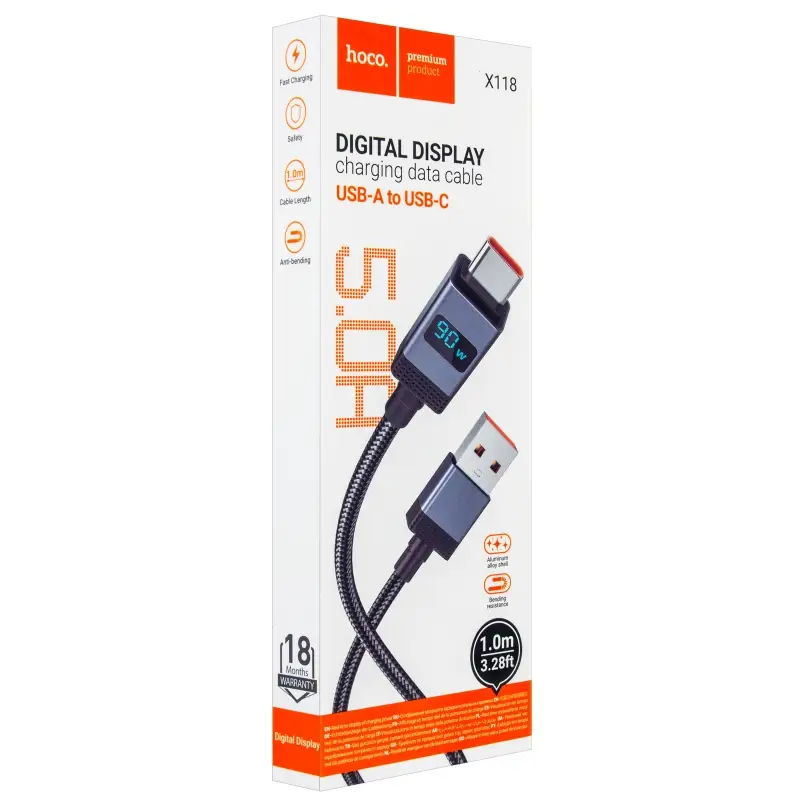Кабель USB на Type-C 1M 5A X118 HOCO черный