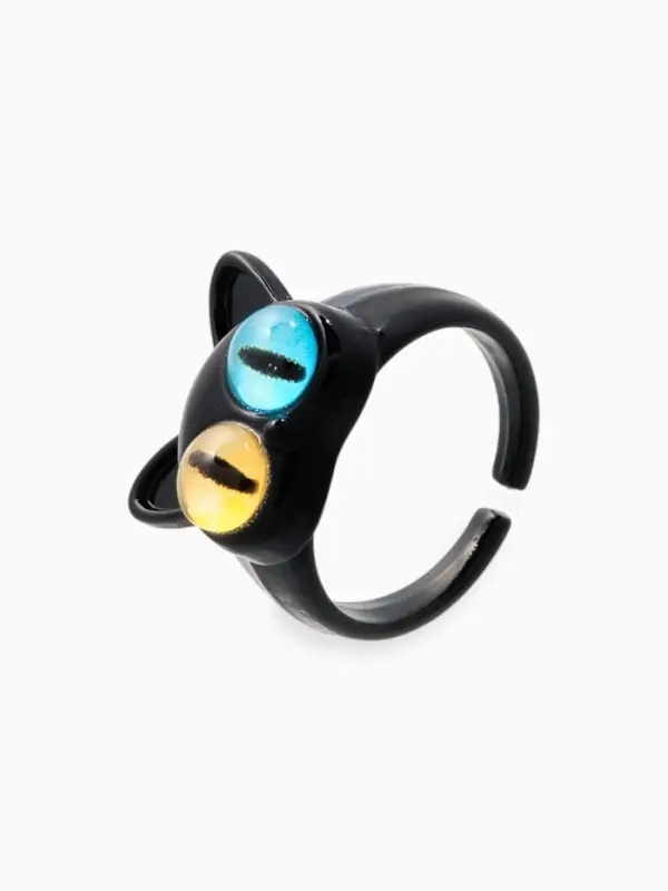 Кольцо &laquo;Монстрик&raquo;, кот, чёрное, безразмерное