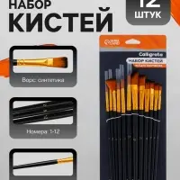 Кисти для рисования Calligrata, синтетика, 12 штук: № 1, 2, 3, 4, 5, 6, 7, 8, 9, 10, 11, 12