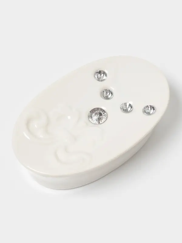 Аксессуары для ванной Доляна &laquo;Стразы. Капельки&raquo;, 4 предмета, дозатор 200 мл, мыльница, 2 стакана, белые