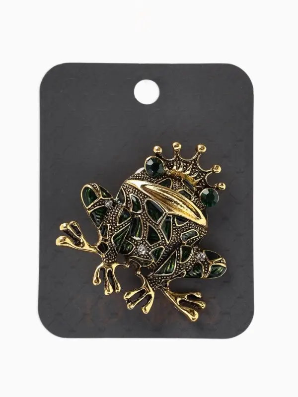 Брошь &laquo;Лягушка&raquo; принцесса, цвет зелёный в чернёном золоте