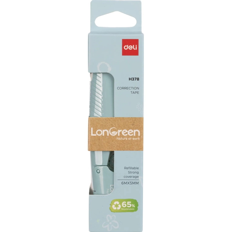 Корректирующая лента Deli LonGreen EH378,5мм х 6м, 65% PCR, 3цв в асс