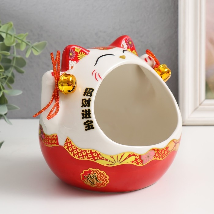 Сувенир керамика Сувенир керамика "Рыжий кот Манэки-нэко с колокольчиками" 12,5х16,5х14 см