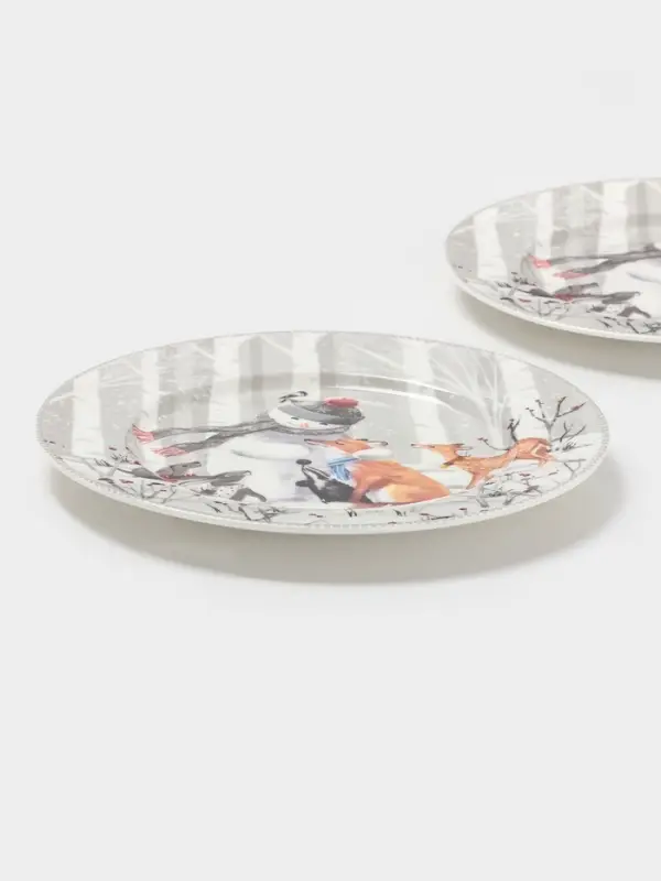 Набор тарелок новогодних «Снежные забавы», 2 шт., d=19 см, керамика, подарочная упаковка, белый Набор тарелок новогодних «Снежные забавы», 2 шт., d=19 см, керамика, подарочная упаковка, белый