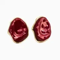Серьги большие &laquo;Мятый овал&raquo;, акрил, бордовые в золоте