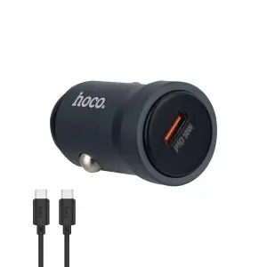Автомобильное зарядное устройство Z62A HOCO с кабелем Type-C на Type-C PD30W серый металлик