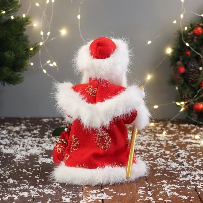 Дед Мороз  Дед Мороз "В пушистой шубе, с мешком" двигается, 30х19 см, красный