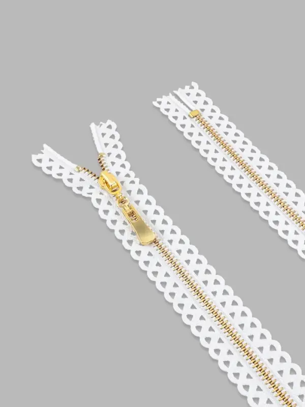 Молния металлическая, №3, неразъёмная, замок автомат, 60 см, декоративная, белая