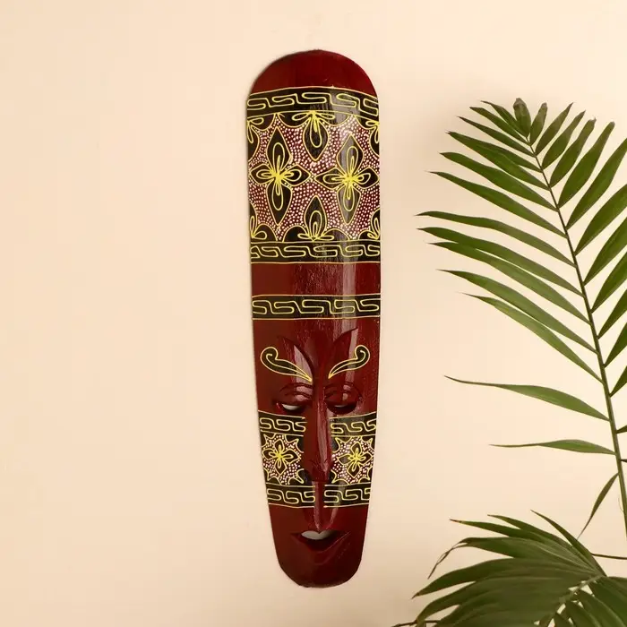 Маска настенная дерево Маска настенная дерево "Абориген коричневый с желтым узором" 3х12х50 см