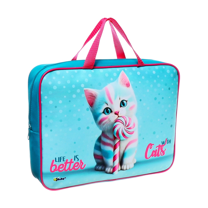 Папка с ручками текстильная А4, 350 х 265 x 75 мм, ПМД 4-20 Папка с ручками текстильная А4, 350 х 265 x 75 мм, ПМД 4-20 "Котик Карамелька"