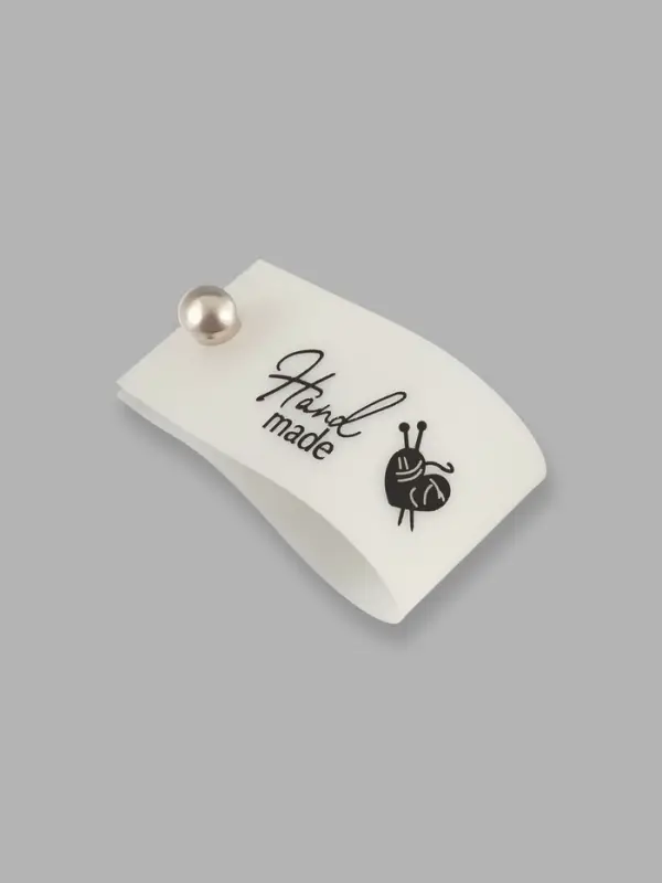 Бирка с кнопкой Hand made, 8&times;1.8 см, 10 шт., белая, чёрная