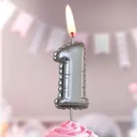 Свеча в торт на шпажке "Воздушая цифра", цифра "1", серебро