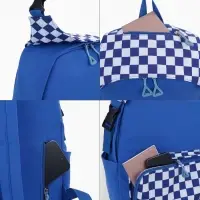 Рюкзак школьный на молнии, с карманами, в клетку, размер 29&times;15&times;40 см, синий