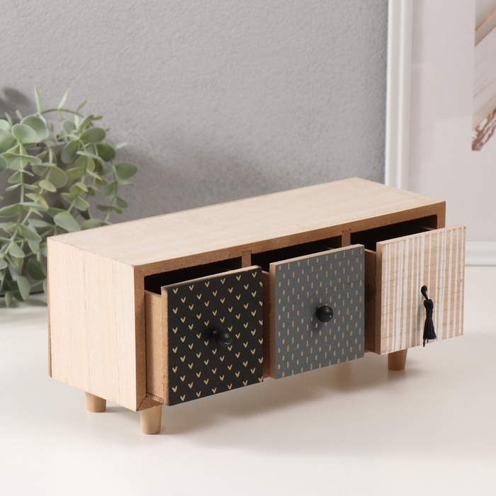 Шкатулка дерево 3 ящика  Шкатулка дерево 3 ящика "Комод. Разные фактуры" 11х18х12 см