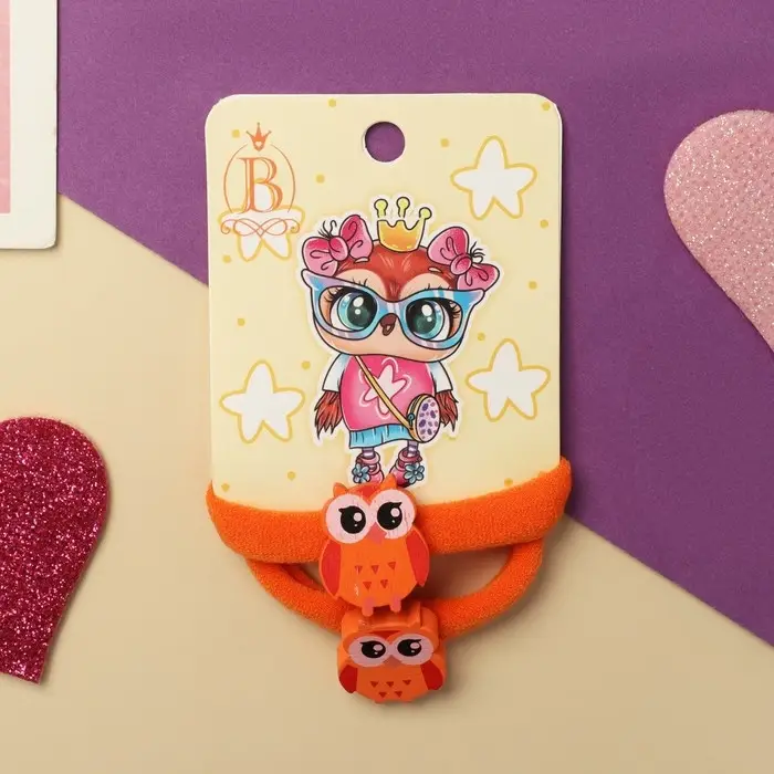 Резинка для волос  Резинка для волос "Мелодия" (набор 2 шт) совушка, 4 см, оранжевый