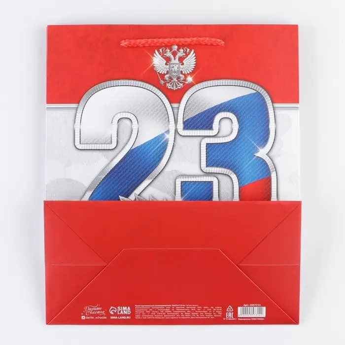 Пакет подарочный ламинированный, упаковка, &laquo;23 февраля!&raquo;, ML 23&times;27&times;11.5 см