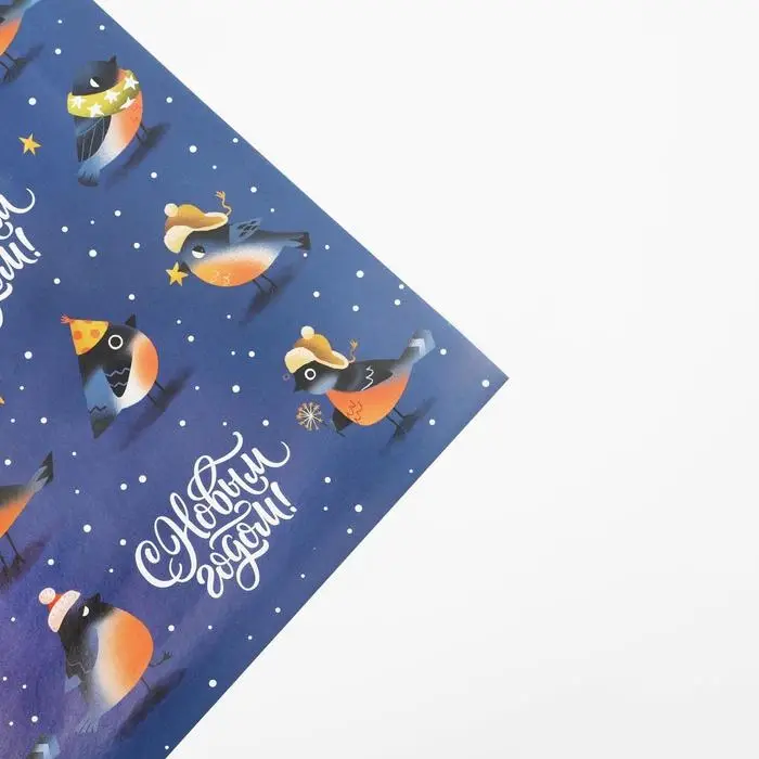 Упаковочная бумага на новый год «Птички», 70 х 100 см, глянцевая