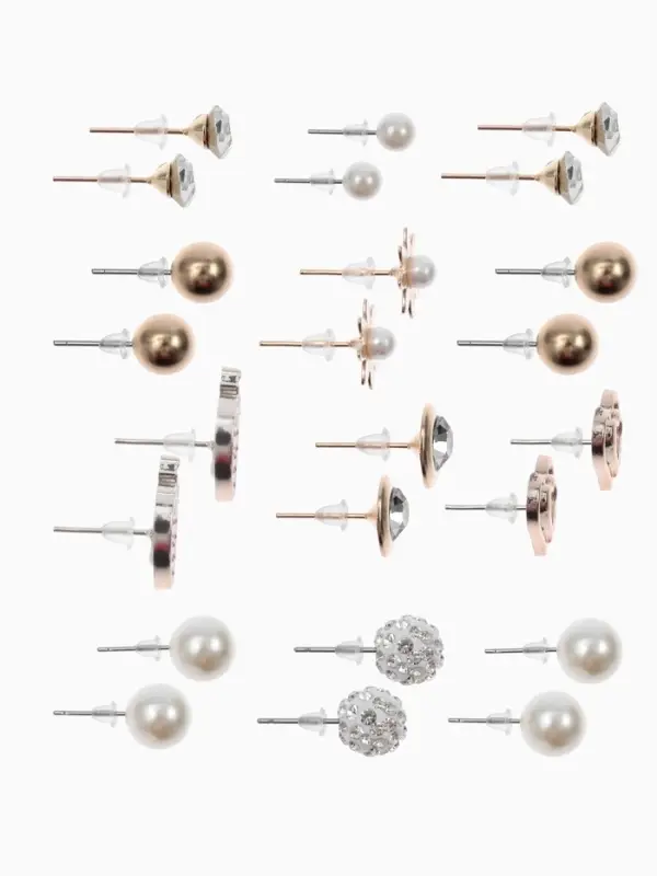 Серьги пусеты One year, 12 пар беззаботность, бело-красные в золоте