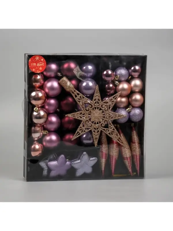 Ёлочные игрушки &laquo;Глория&raquo;, набор с верхушкой 43 шт. (32 шара, 4 сосульки, 6 звёзд), МИКС
