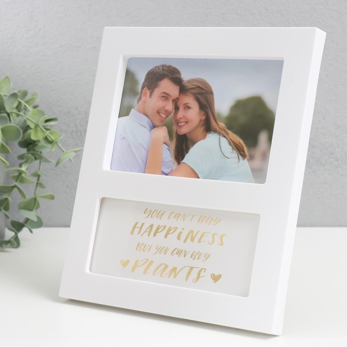 Фоторамка пластик 10х15 см Фоторамка пластик 10х15 см "Счастье не купить" белая 18,5х21,5 см