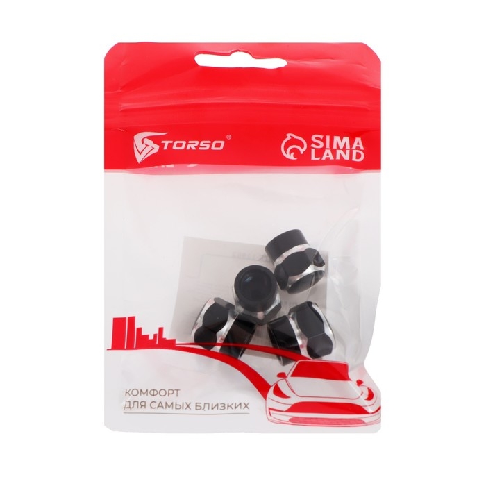 Колпачок на вентиль TORSO, черный, набор 4 шт Колпачок на вентиль TORSO, черный, набор 4 шт