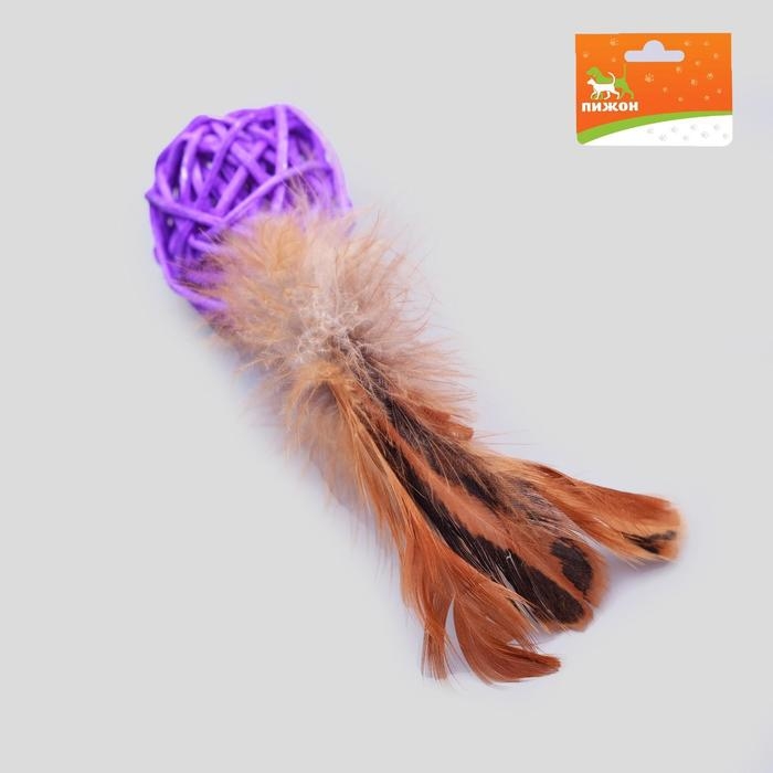 Игрушка для кошек  Игрушка для кошек "Шар из лозы с пером", 3,8 см, микс цветов