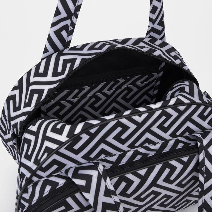 Сумка дорожная женская на молнии, наружный карман, цвет белый/чёрный Сумка дорожная женская на молнии, наружный карман, цвет белый/чёрный