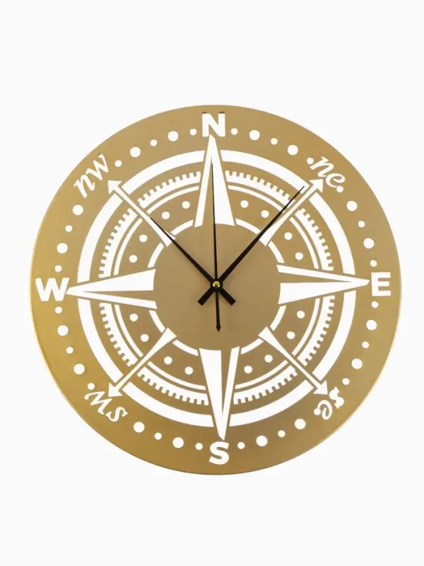 Часы настенные интерьерные &laquo;Компас&raquo;, бесшумные, плавный ход, d=40 см, металл, золотистые