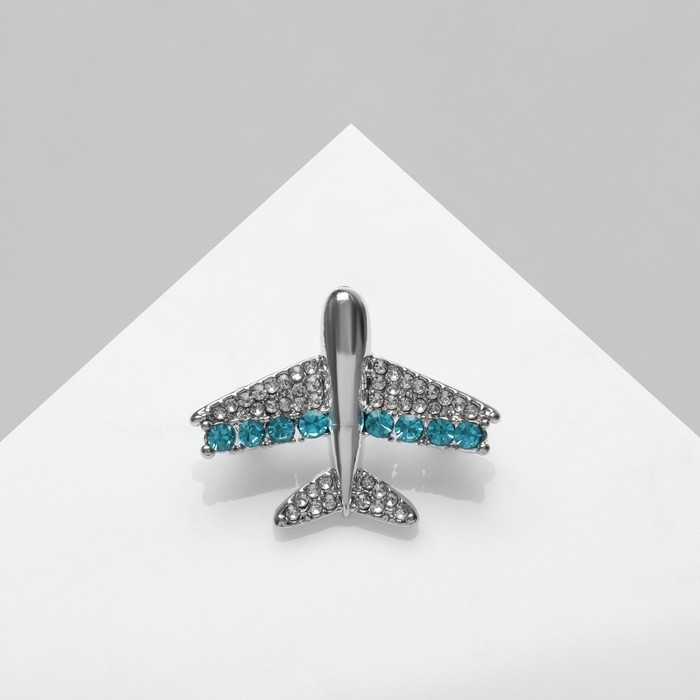 Брошь «Самолёт» летящий, цвет бело-голубой в серебре Брошь «Самолёт» летящий, цвет бело-голубой в серебре