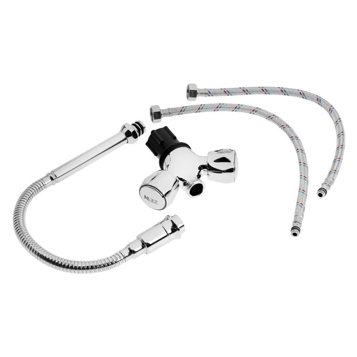 Смеситель для кухни ZEIN ZC2025, двухвентильный, гибкий излив, кран-букса латунь 1/2 Смеситель для кухни ZEIN ZC2025, двухвентильный, гибкий излив, кран-букса латунь 1/2", хром