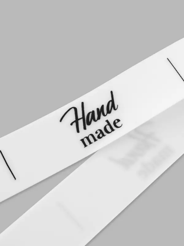 Нашивки на ленте Hand made, 5&times;1.5 см, белые, чёрные