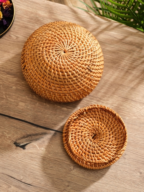 Корзина плетеная с крышкой, ротанг, 20х20х12 см