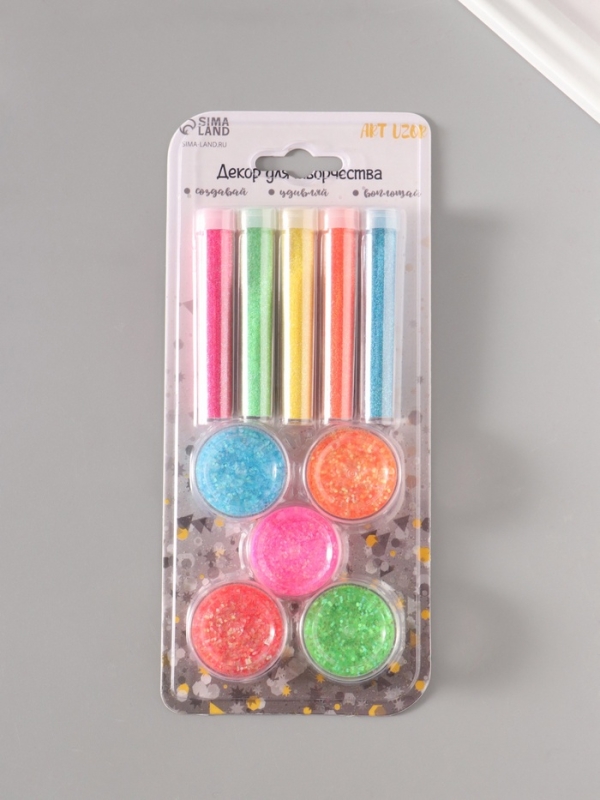 Глиттер Глиттер "Пудра и точки" неон набор 5х6 гр и 5х5 гр 21,4х9,3 см