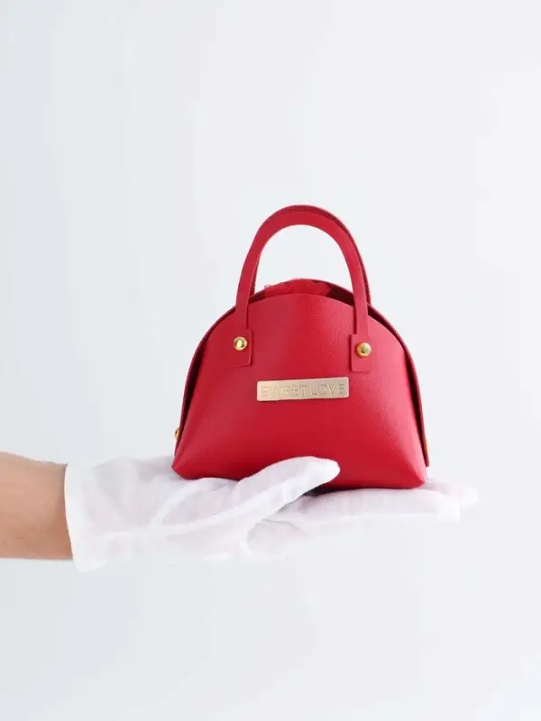 Кожаная подарочная сумочка для бижутерии и сувениров, красная с мешочком, 14&times;6.5&times;12.8 см