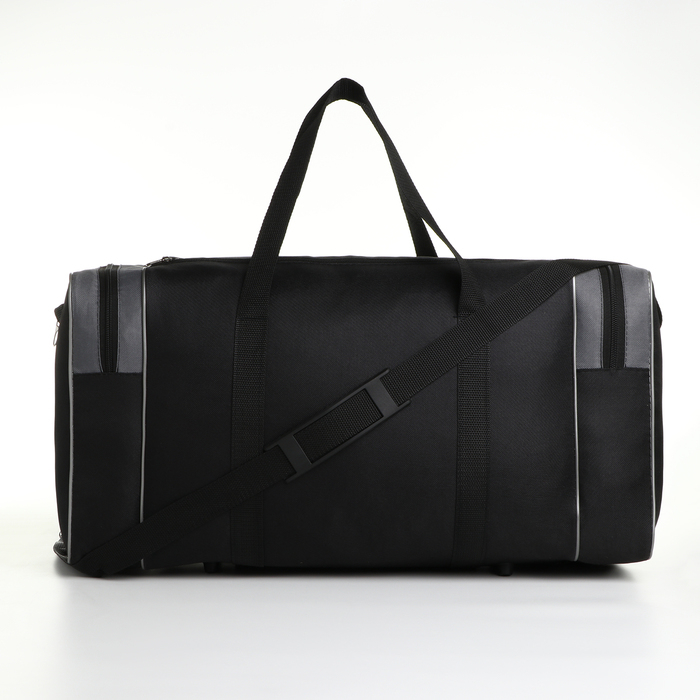 Сумка спортивная мужская на молнии, 3 наружных кармана, большой размер, цвет чёрный/серый