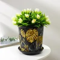 Горшок для цветов с поддоном Доляна «Голди.Тропики», 1,6 л, d=14 см, h=15,5 см, пластиковый, цвет чёрный Горшок для цветов с поддоном Доляна «Голди.Тропики», 1,6 л, d=14 см, h=15,5 см, пластиковый, цвет чёрный