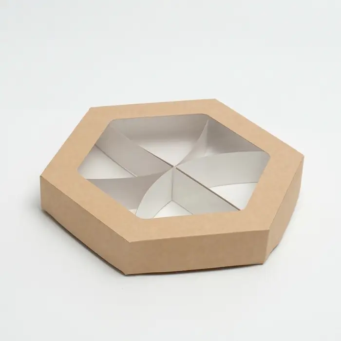 Коробка - менажница крафт, с окном, 6 ячеек, 23&times;4 см