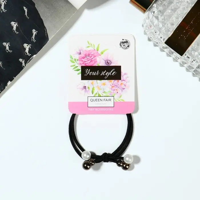 Резинка для волос Резинка для волос "Валерия" бусины, 6 см, чёрный