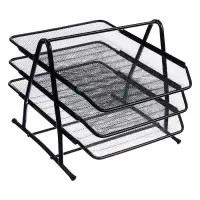 Лоток для бумаг горизонтальный, металлическая сетка, 3 отделения, чёрный