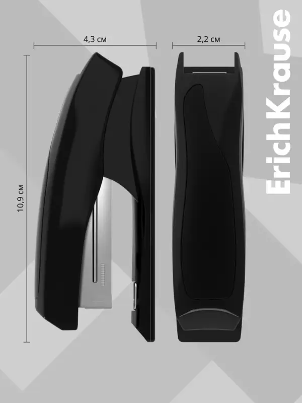 Степлер ErichKrause Elegance Half-strip №24/6 и 26/6, до 30 листов, вмещает до 100 скоб, глубина закладки бумаги до 55 мм, чёрный
