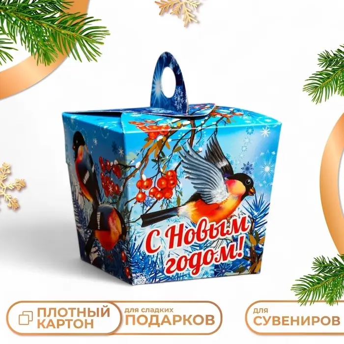 Подарочная новогодняя коробка «Снегири», упаковка, 10×9.2×9.2 см Подарочная новогодняя коробка «Снегири», упаковка, 10×9.2×9.2 см