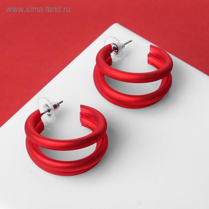 Серьги-кольца «Боттега» тройные, d=3,5, цвет красный Серьги-кольца «Боттега» тройные, d=3,5, цвет красный