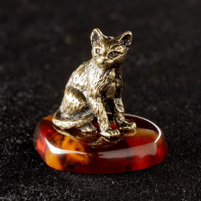 Сувенир Сувенир "Кошка", латунь, янтарь
