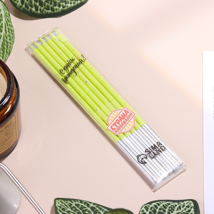 Набор свечей в торт, 6 штук "Исполнение желаний", 15 см, салатовый