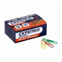 Скрепки 28 мм цветные в картонной коробке 100 штук