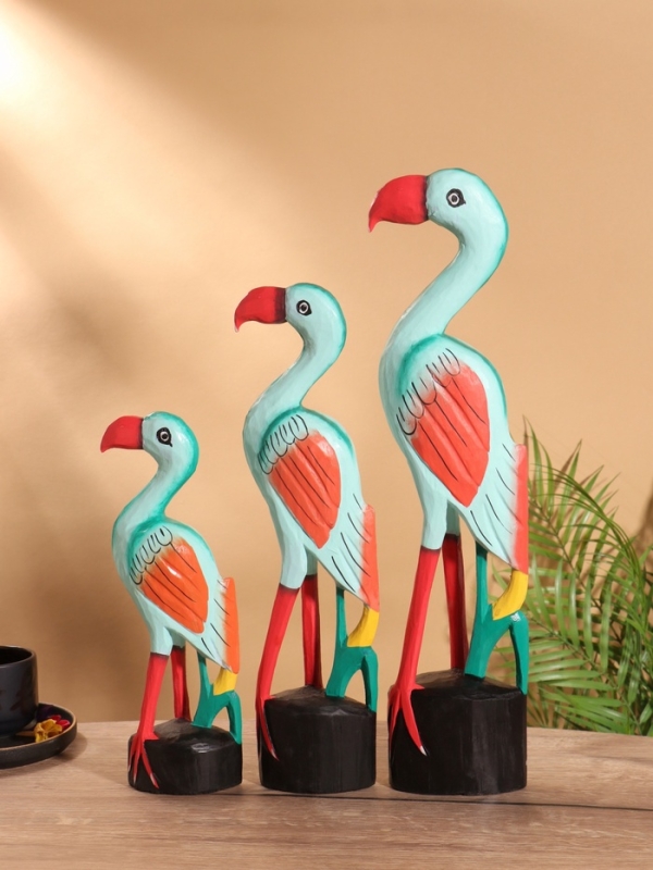 Сувенир интерьерный "Фламинго" дерево (набор 3 штуки)