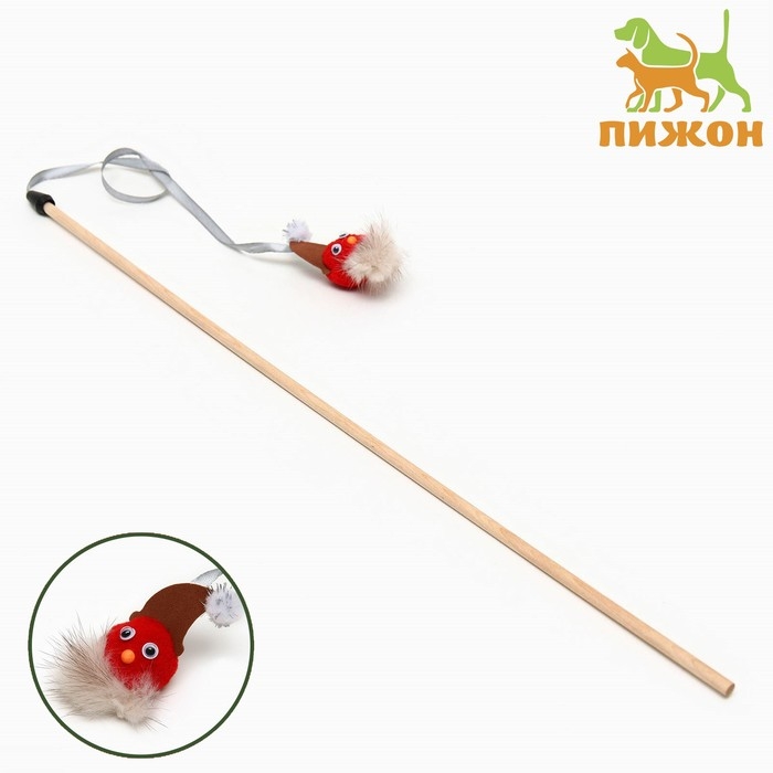 Дразнилка-удочка  Дразнилка-удочка "Гномик" на деревянной палочке для кошек, красный,