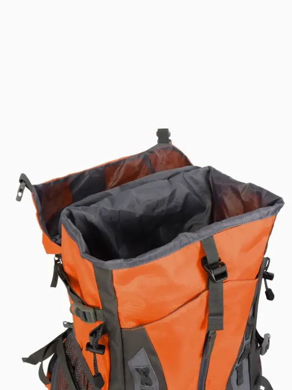 Рюкзак тур 65+5л, 30*20*53, отдел на шнурке, 5нар+2вн кармана, цвет оранжевый