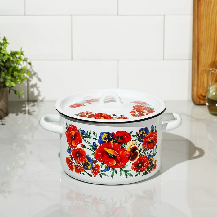 Кастрюля эмалированная «Маки Мечта», 2,9 л, индукция